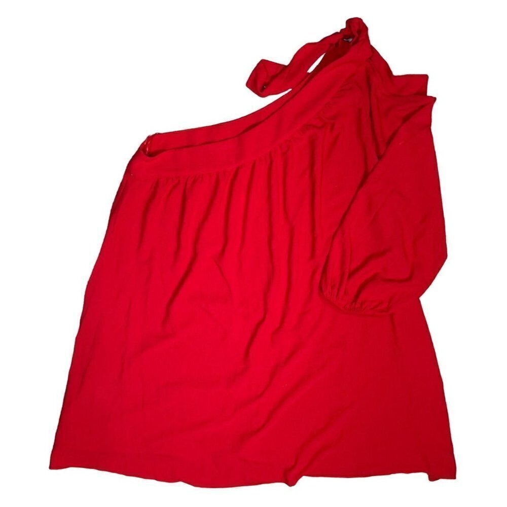 New Oddy One Shoulder One Sleeve Tunic Dress Red Knee Length Size 3XL - Picture 2 of 6